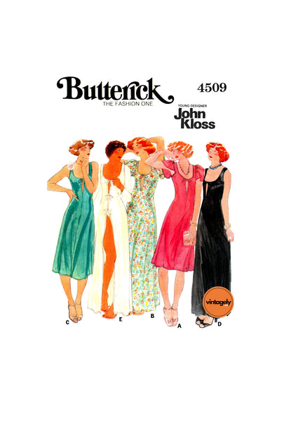 70s Scoop Neck Nightgown or Dress in Three Lengths and Panties, Bust 34 (87 cm) or 36 (92 cm), Butterick 4509, Vintage Sewing Pattern Reproduction