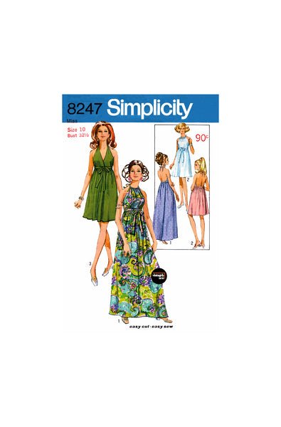 70s Back-Wrap Dress in Two Lengths, Bust 32.5 (83 cm), Simplicity 8247, Vintage Sewing Pattern Reproduction