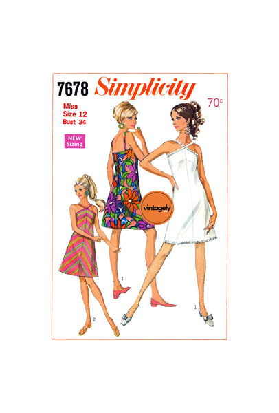 60s A-line Halter Mini Dress, Bust 34 (87 cm), Simplicity 7678, Vintage Sewing Pattern Reproduction