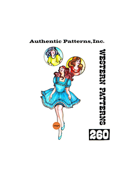 70s Women's Square Dance Dress in Three Styles, Bust 31.5 (80 cm), Authentic Patterns 260, Vintage Sewing Pattern Reproduction