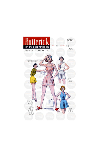 50s Sunsuit and Three Styles of Shorts, Waist 28 (71 cm), Butterick 6568, Vintage Sewing Pattern Reproduction