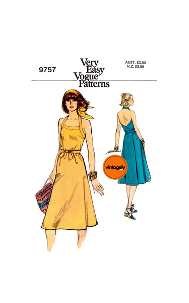 70s Back Wrapped Halter Sundress, Bust 32.5 (83 cm) or 36 (92 cm) Vogue 9757, Vintage Sewing Pattern Reproduction