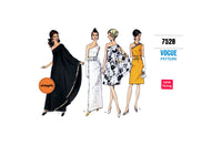 60s Glamorous One Shoulder Dress with Attached Flared Drape in Two Lengths, Bust 31.5 (80 cm) or 38 (97 cm), Vogue 7528, Vintage Sewing Pattern Reproduction