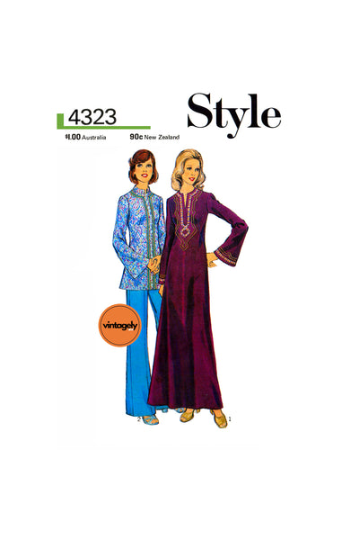 70s Petite Caftan or Tunic and Trousers, Bust 32.5 (83 cm) or 36 (92 cm), Style 4323, Vintage Sewing Pattern Reproduction