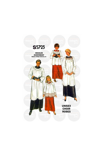 Unisex Choir Robes in Two Lengths, Chest/Bust 35-36.5" (89-93 cm), S5723 Vintage Sewing Pattern Reproduction