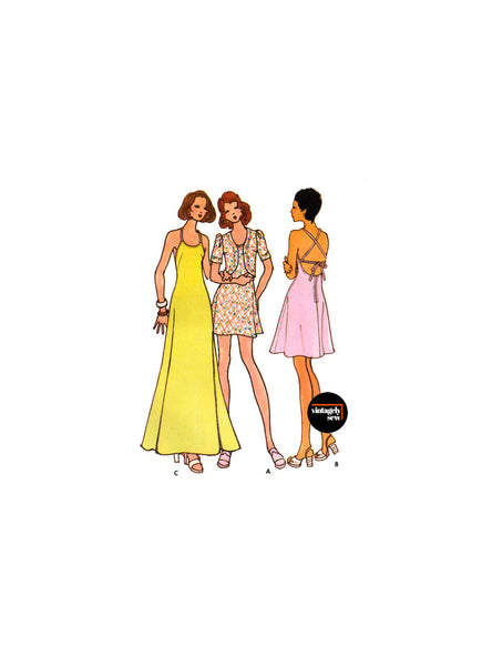 70s Summery Fit and Flare Sundress in Two Lengths and Jacket, Bust 34" (87 cm) B3116, Vintage Sewing Pattern Reproduction