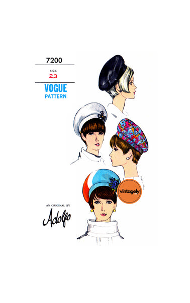 60s Beret Hat with Optional Trim, Headsize 23 (58.4 cm), Vogue 7200, Vintage Sewing Pattern Reproduction
