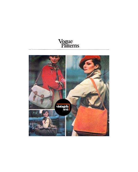 70s Handbags, Shoulder Bags or Duffel Bags in Various Sizes, Vogue 1374, Vintage Sewing Pattern Reproduction