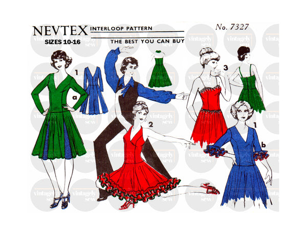 Classic Latin American or Flamenco Dance Dress with Style Variations, Bust 32-38 (81-97 cm), Nevtex 7327 Vintage Sewing Pattern Reproduction