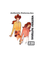70s Women's Fitted Western/Cowgirl Body Shirt, Various Sizes, Authentic Patterns 238, Vintage Sewing Pattern Reproduction