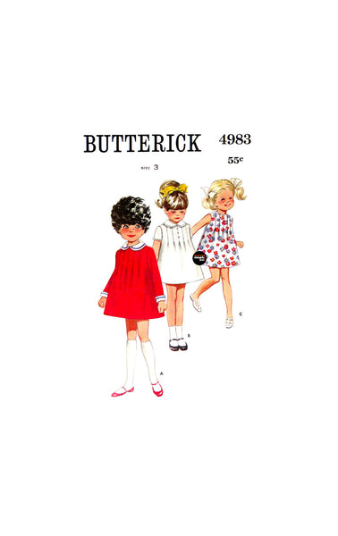 60s Childs' A-line Dress with Front Tucks and Peter Pan Collar, 3 (22"/56 cm), Butterick 4983, Vintage Sewing Pattern Reproduction