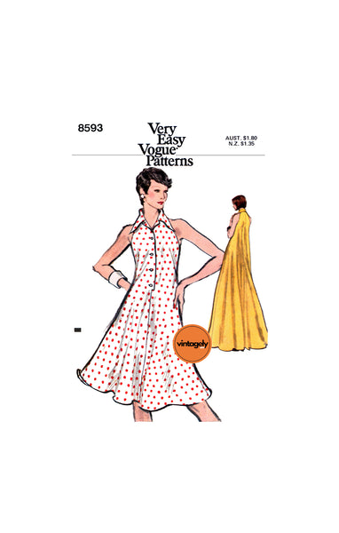 70s Tent Shaped Dress in Two Lengths, Bust 31.5 (80 cm) or 36 (92 cm), Vogue 8593, Vintage Sewing Pattern Reproduction