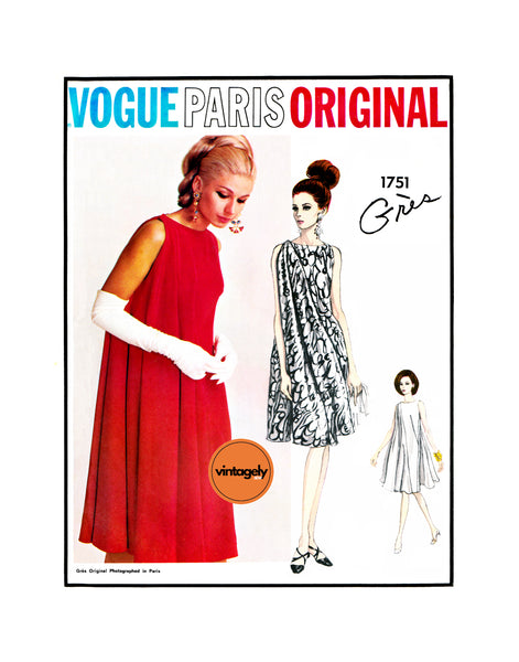 60s Evening Dress with Elegant Diagonal Drape, Bust 31" (79 cm) Vogue Paris Original 1751, Vintage Sewing Pattern Reproduction