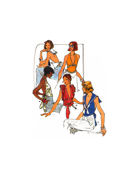 70s Halter Top with Plunging V-Neckline in Three Styles, Bust 31.5" (80 cm) B4292, Vintage Sewing Pattern Reproduction