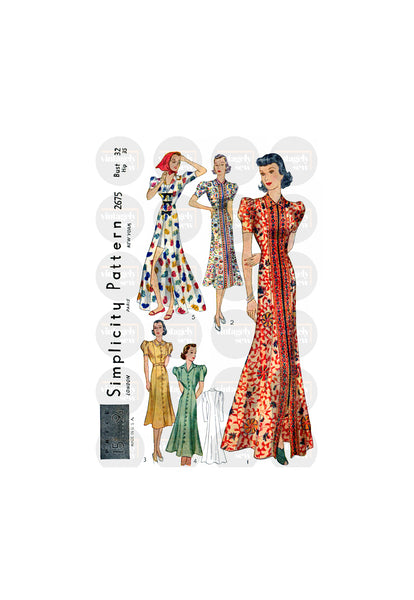 30s Beach or House Coat and Coat Frock, Bust 32 (81.5 cm), Simplicity 2675, Vintage Sewing Pattern Reproduction
