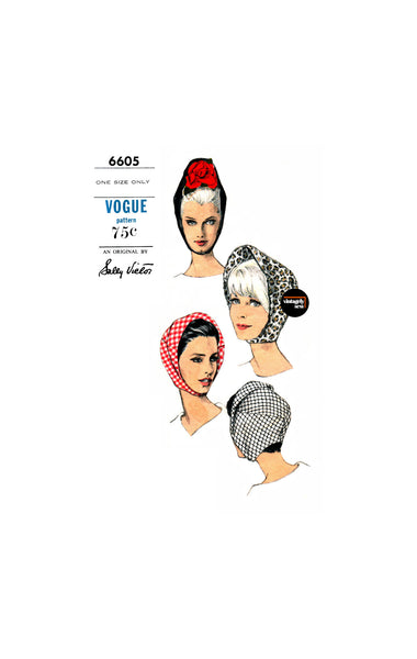 60s Bias Cut Shaped Hood with Under Chin Fastening, Adjustable Size, Vogue 6605, Vintage Sewing Pattern Reproduction