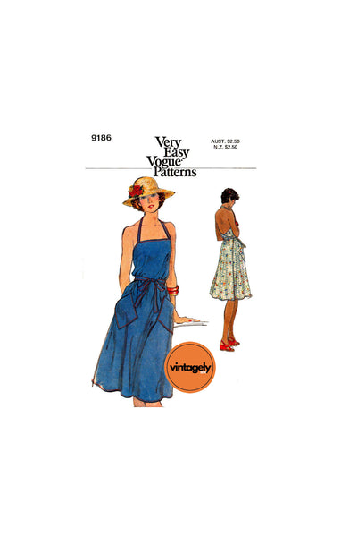 70s Halter Neck Wrap Sundress, Various Sizes Vogue 9186, Vintage Sewing Pattern Reproduction