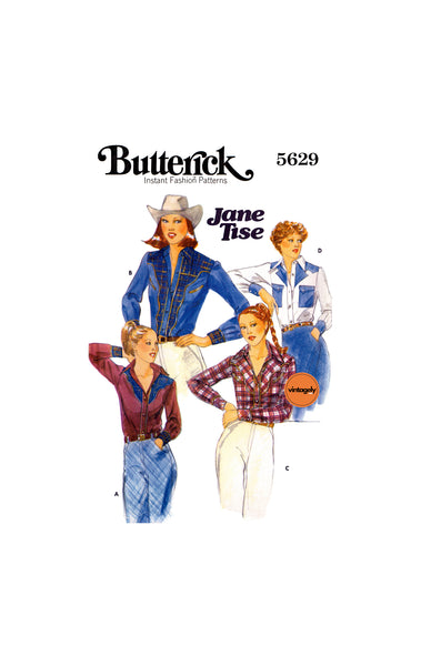 70s Women's Cowgirl, Western Fitted Shirt with Yoke Variations, Various Sizes, Butterick 5629, Vintage Sewing Pattern Reproduction