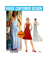 70s V-Neckline, Pin-Tucked Bodice Dress in Two Lengths, Bust 34 (87 cm), Vogue 2884, Vintage Sewing Pattern Reproduction