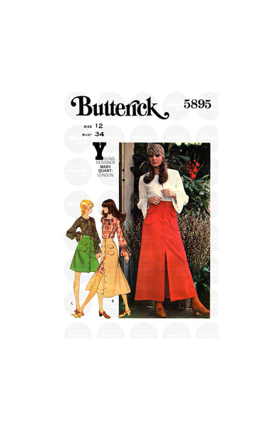 60s Utility Style A-line Skirt in Three Lengths, Blouse or Dress, Waist 25.5" (64.5 cm), Butterick 5895, Vintage Sewing Pattern Reproduction