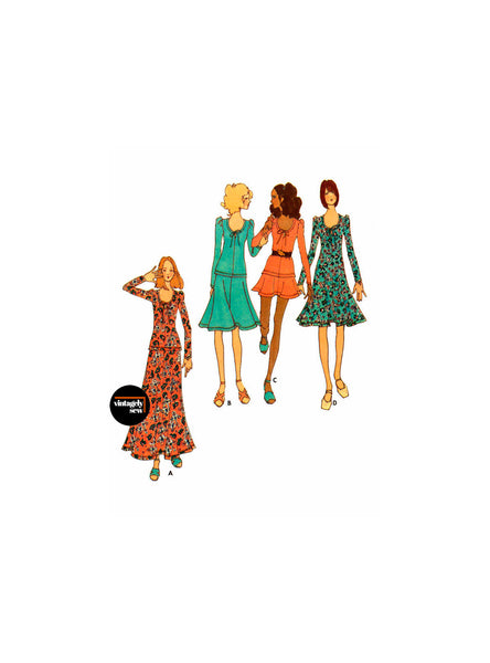 70s Boho One or Two Piece Dress, Bust 34" (87 cm) B6530, Vintage Sewing Pattern Reproduction