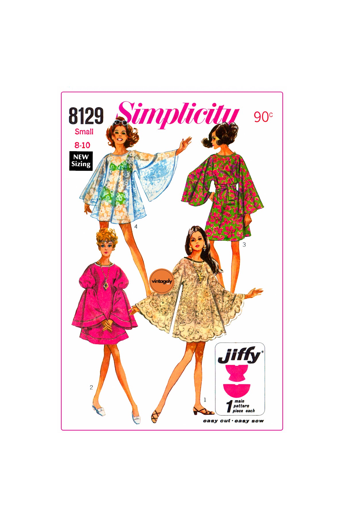 60s Tablecloth Style Angel Sleeve, Tablecloth Dress in Two Lengths