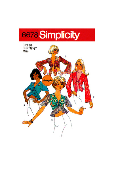 70s Midriff Tops with V-Shaped Neckline, Bust 32.5 (83 cm), Simplicity 6678, Vintage Sewing Pattern Reproduction