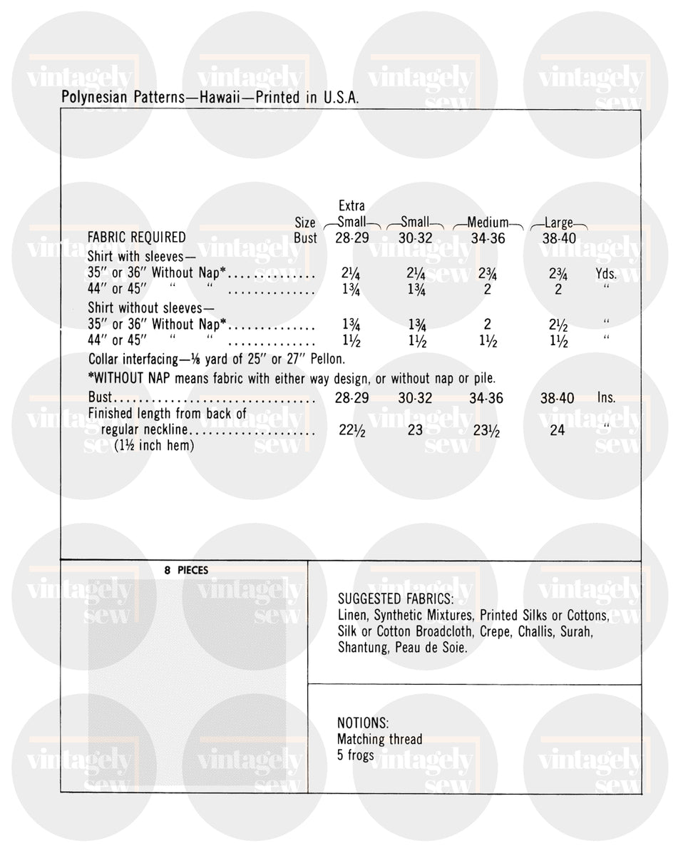 60s Women's Pake Asian Style Top with or without Sleeves, Bust 30-32 ...