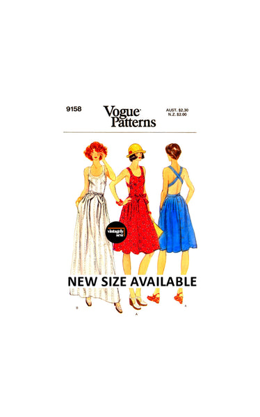 70s Halter Sundress in Two Lengths with Crossover Back Straps, Bust 31.5 (80 cm) or 32.5 (83 cm), Vogue 9158, Sewing Pattern Reproduction