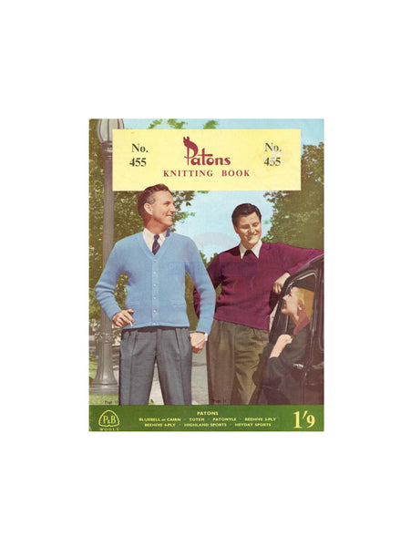 Patons 455 50s Knitting Patterns for Men's Jumpers, Vests and Cardigans Instant Download PDF 20 pages