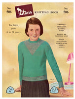 Patons 506 - 50s Knitting Sweater and Cardigan Patterns for 6-14 Year Old Girls, Instant Download PDF 20 pages