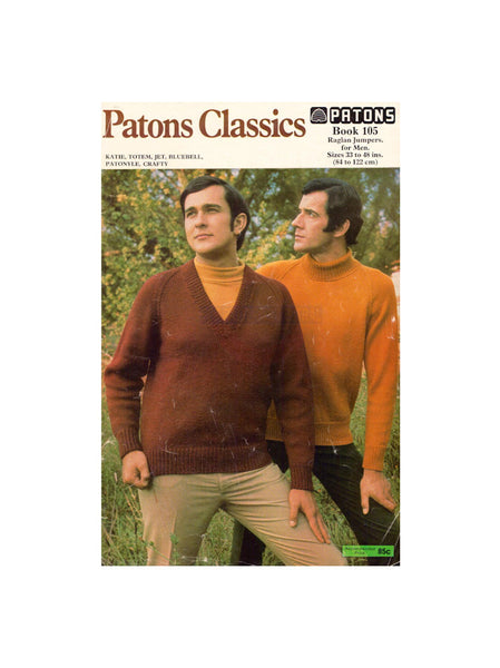 Patons 105 - 60s Knitting Patterns for Men's Jumpers/Sweaters Instant Download PDF 20 pages