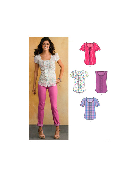 New Look 0134 Sleeveless or Short Sleeve Button Front Tops with Detail Variations, Sewing Pattern Multi Plus Size 10-22