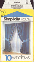 Simplicity 118 Sewing Pattern, Window Treatments, One Size, Uncut, Factory Folded