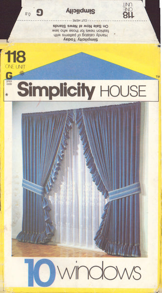 Simplicity 118 Sewing Pattern, Window Treatments, One Size, Uncut, Factory Folded