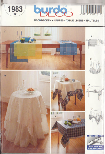 Burda 1983 Sewing Pattern, Table Linens, Uncut Factory Folded