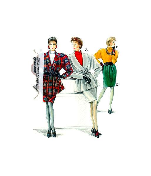 Neue Mode 20878 Tiered High Collar Blouse, Straight Skirt and Long Wrap Jacket, Factory Folded & Sealed Sewing Pattern Multi Size