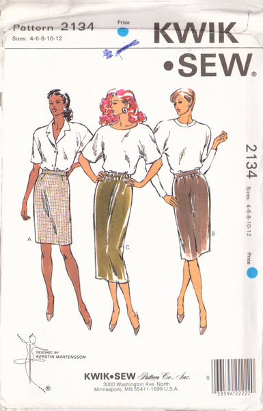 Kwik Sew 2134 Sewing Pattern, Skirts, Size 4-12, Uncut, Factory Folded