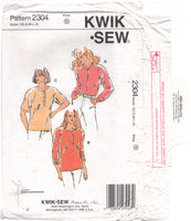 Kwik Sew 2304 Shirts with Front Slit Button Closure, Long or Short Sleeves, Uncut, Factory Folded Sewing Pattern Size XS-XL