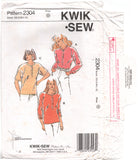 Kwik Sew 2304 Shirts with Front Slit Button Closure, Long or Short Sleeves, Uncut, Factory Folded Sewing Pattern Size XS-XL