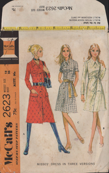 McCall's 2623 Sewing Pattern, Dress in 3 Versions, Size 12, Cut, Complete