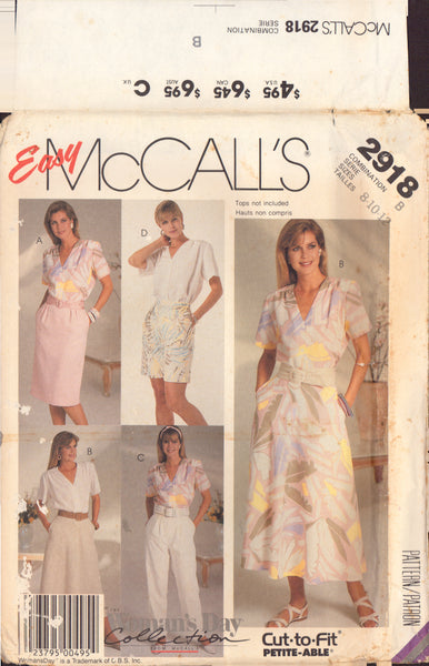 McCall's 2918 Sewing Pattern, Skirts, Pants or Shorts, Size 8-10-12, Uncut, Factory Folded