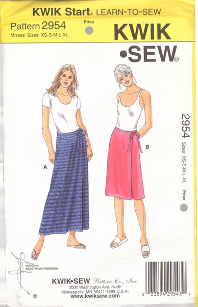Kwik Sew 2954 Sewing Pattern, Wrap Skirts, Size XS-XL, Uncut, Factory Folded