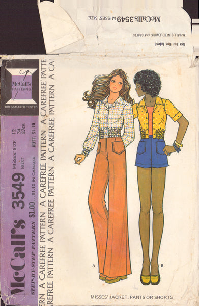 McCall's 3549 Sewing Pattern, Women's Jackets, Pants or Shorts, Partially Cut, Complete, Size 12