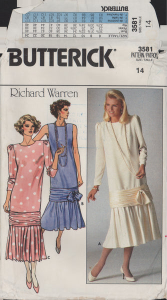 Butterick 3581 Sewing Pattern, Dress, Size 14, Partially Cut, Complete