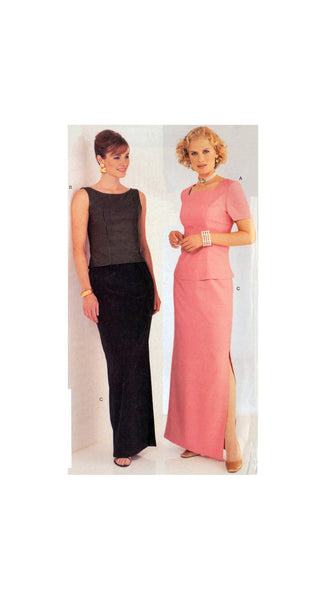 See & Sew 3688 Sleeveless or Short Sleeve Fitted Top with Princess Seams and Evening Length Skirt, Sewing Pattern Size 8-12 or 20-24