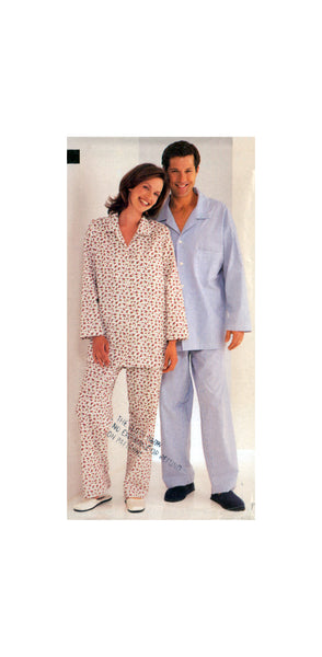 See & Sew 3698 Unisex Adult Pajamas, Pyjama Top and Pants, Sewing Pattern Multi Size XS-M