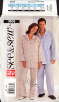 See & Sew 3698 Unisex Adult Pajamas, Pyjama Top and Pants, Sewing Pattern Multi Size XS-M