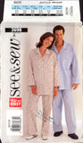 See & Sew 3698 Unisex Adult Pajamas, Pyjama Top and Pants, Sewing Pattern Multi Size XS-M