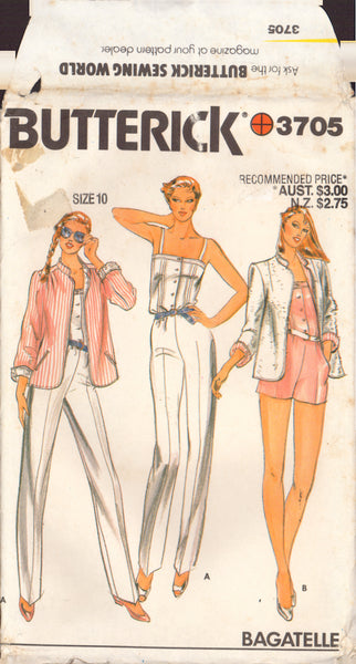 Butterick 3705 Sewing Pattern, Women's Jacket and Jumpsuit, Size 10, Partially Cut, Complete